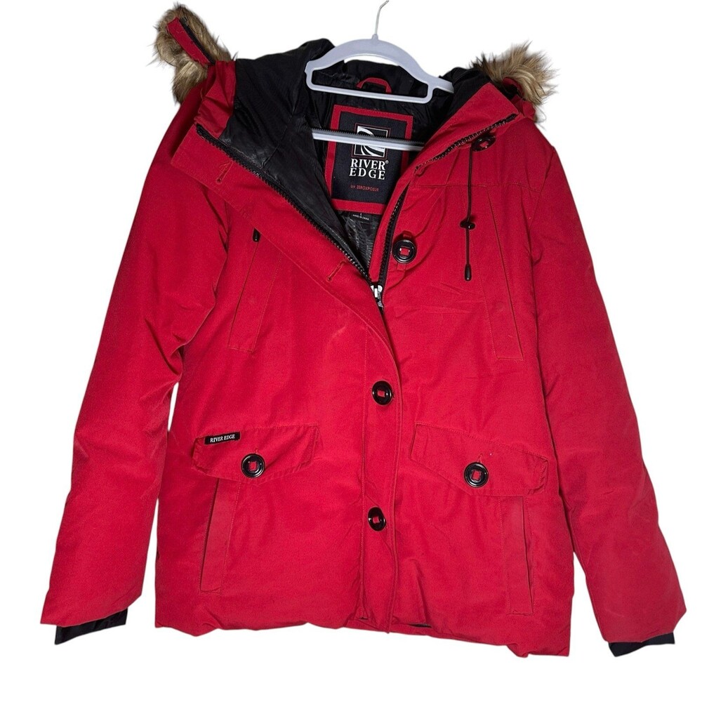 River Edge Womens ZeroXposur Heavy Twill Jacket Removable Faux Fur Hood Large